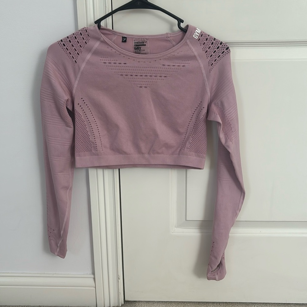 Purple long sleeve gym shark crop top
